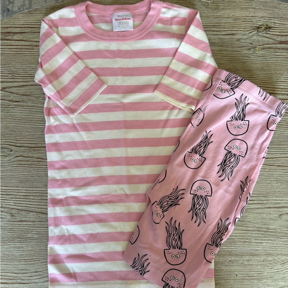 Girls Hanna Andersson Pink Striped/JellyFish Pajamas 150 (12)
